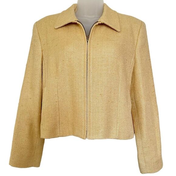 Burberry’s of London Silk Vintage Crop Zip Front Mid Mustard Gold Blazer Jacket - Picture 1 of 12